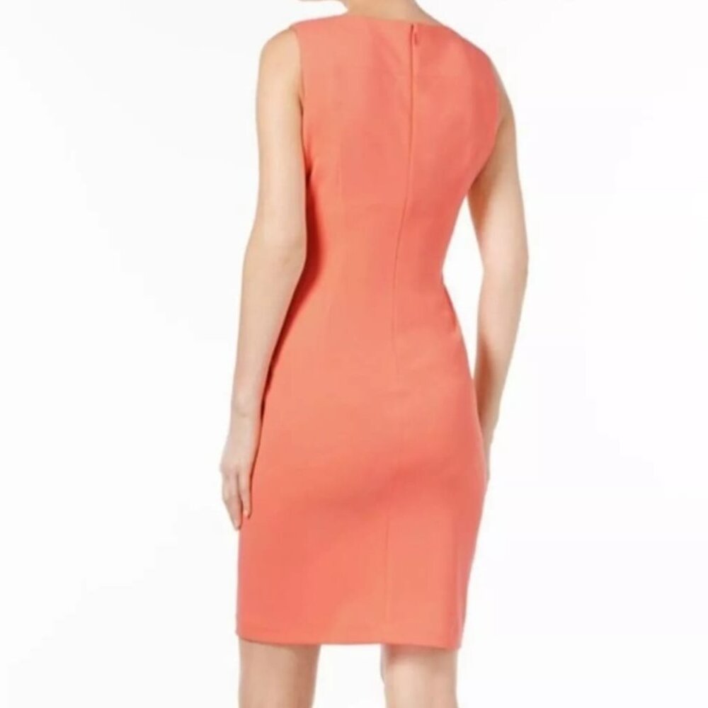 Calvin Klein Sheath Dress Sleeveless SZ 10P PINK Sunburst Pin Tucking Sleeveless - Picture 2 of 11